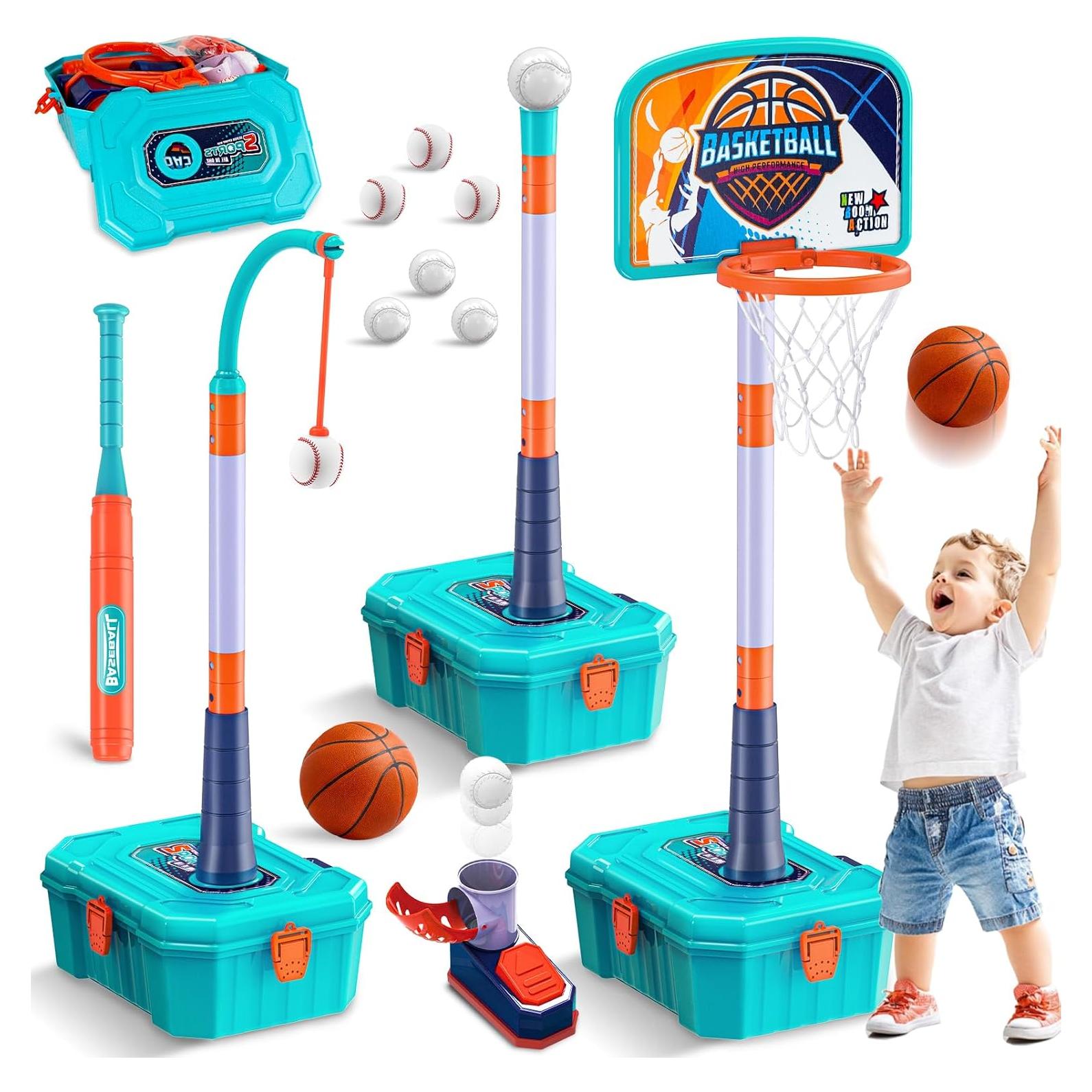 Set 5 en 1 Aro de Baloncesto y T Ball GraceDuck para Niños