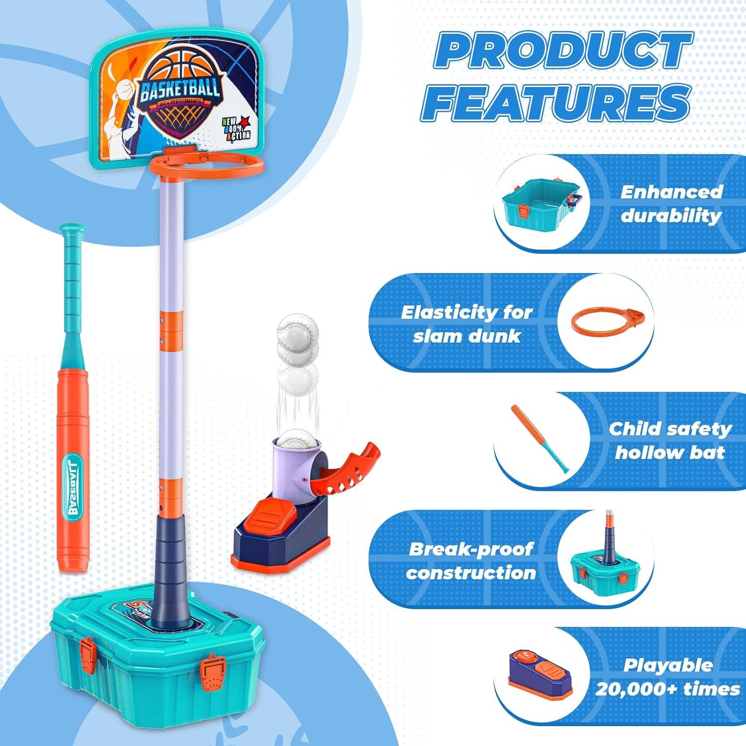 Set 5 en 1 Aro de Baloncesto y T Ball GraceDuck para Niños