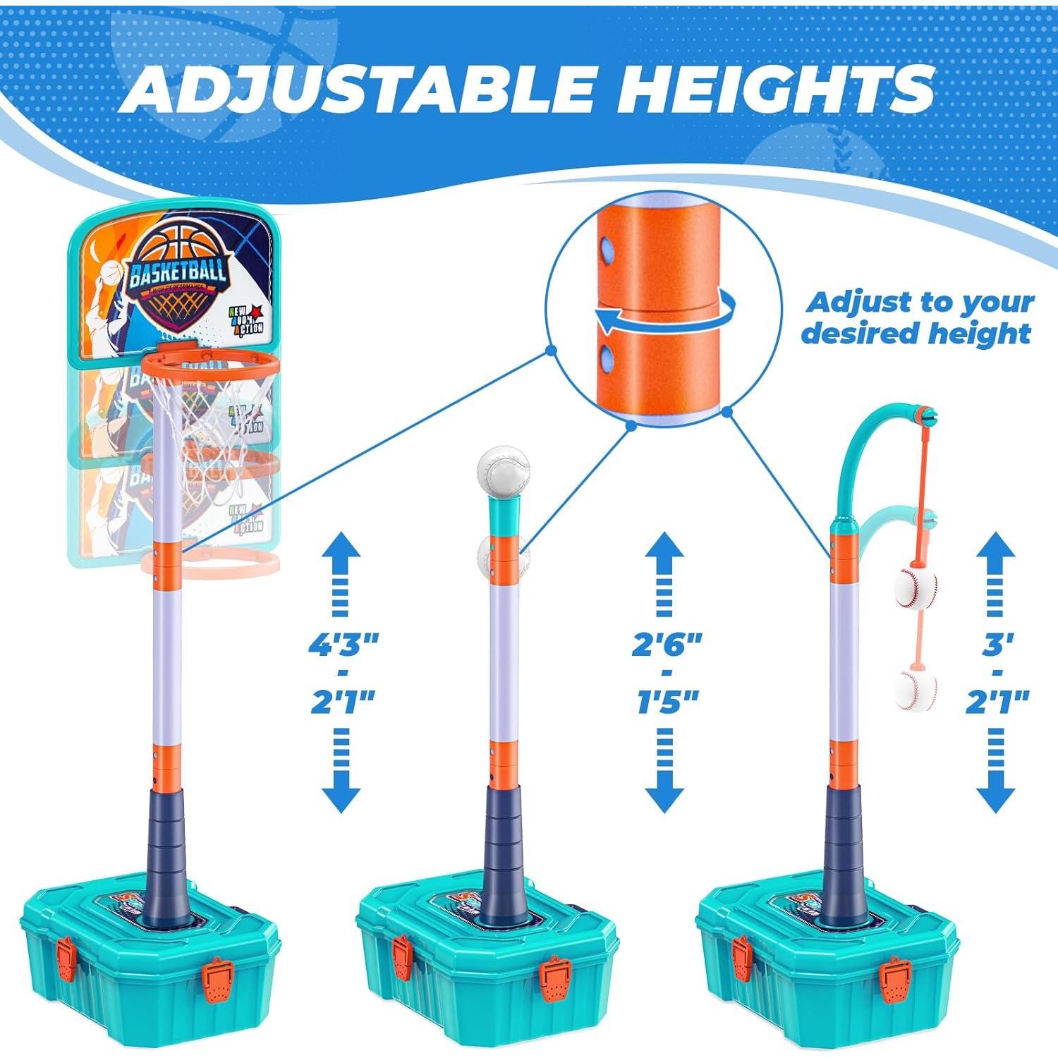 Set 5 en 1 Aro de Baloncesto y T Ball GraceDuck para Niños