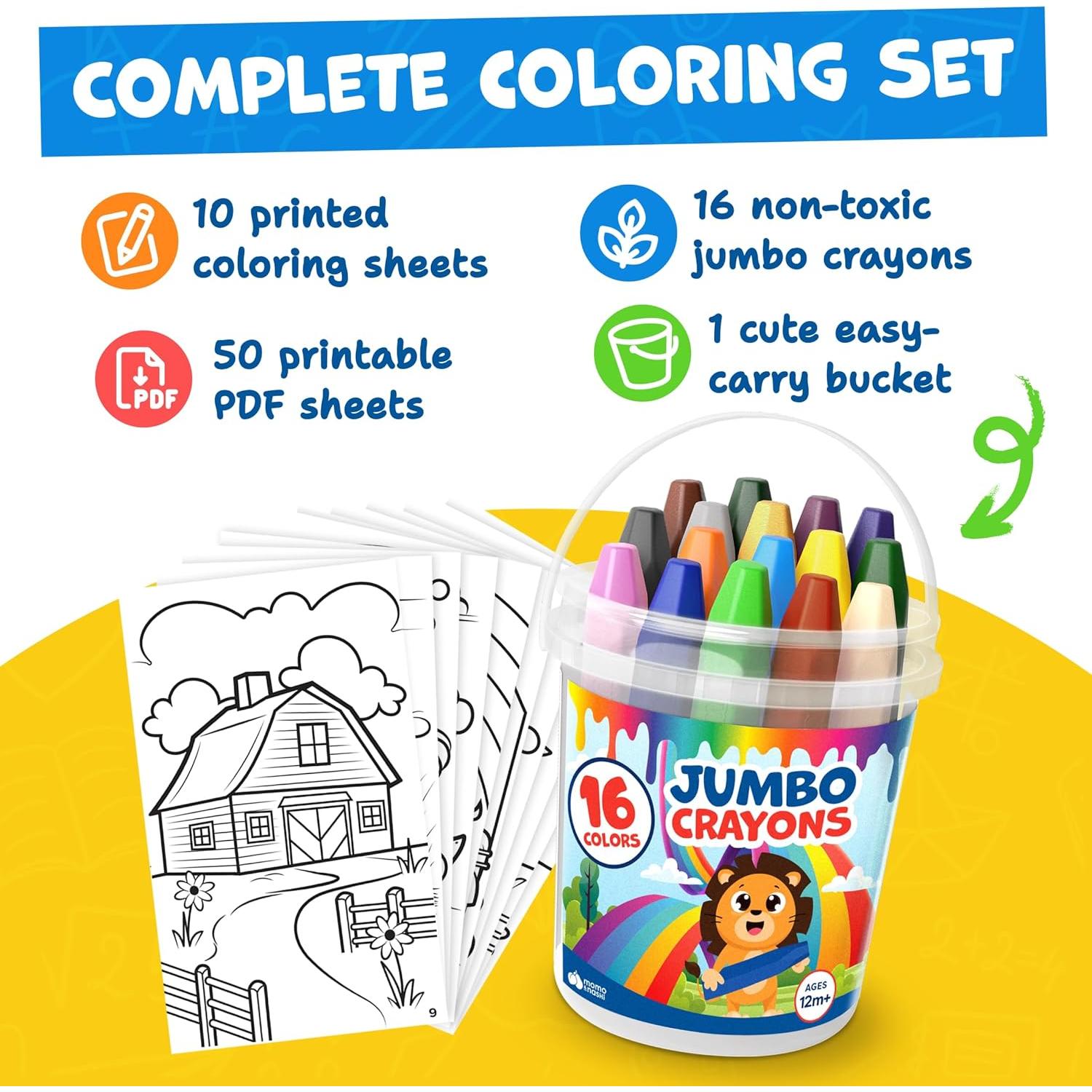 Crayones Jumbo Momo & Nashi 16 Colores No Tóxicos