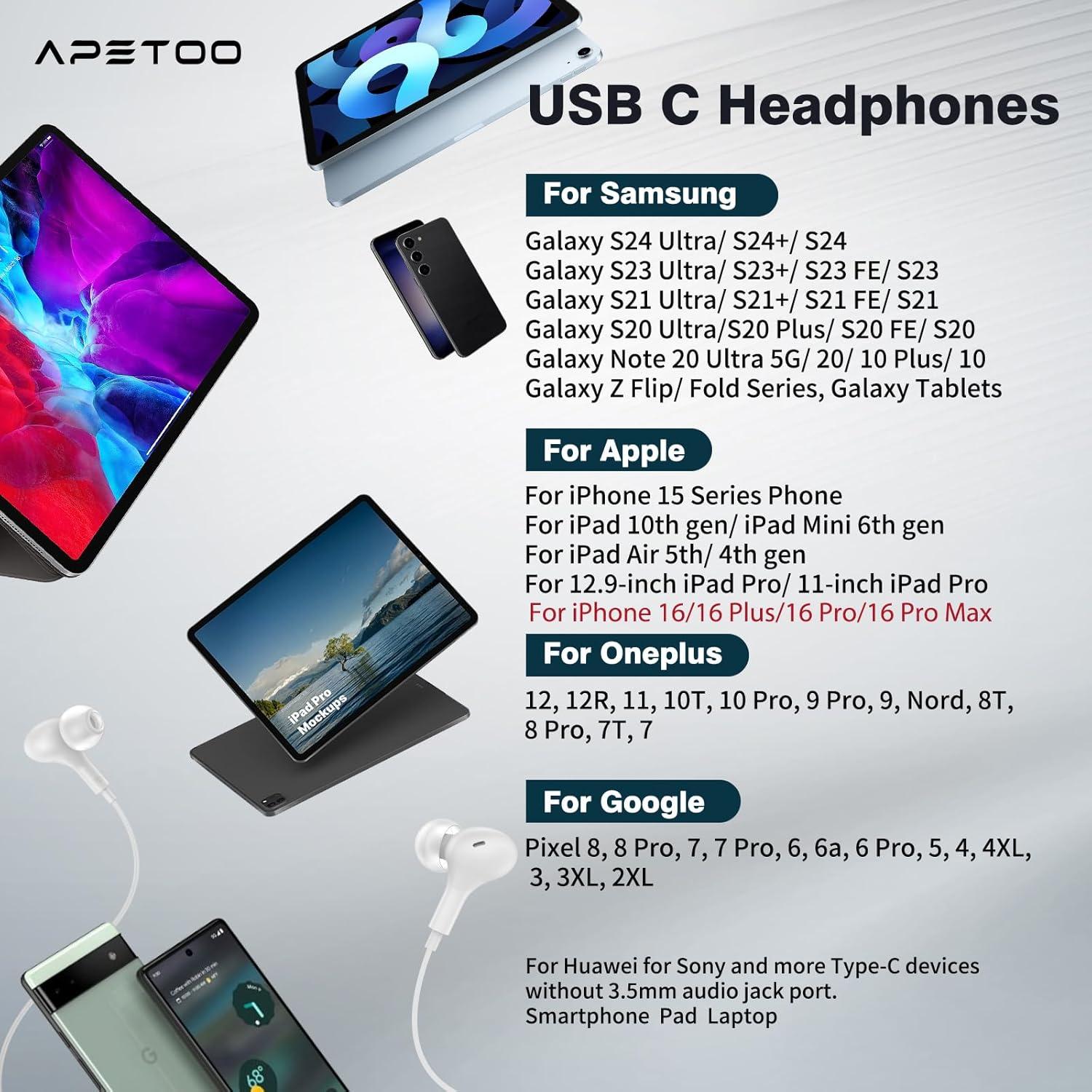 Auriculares USB C Magnéticos APETOO con Aislamiento de Ruido