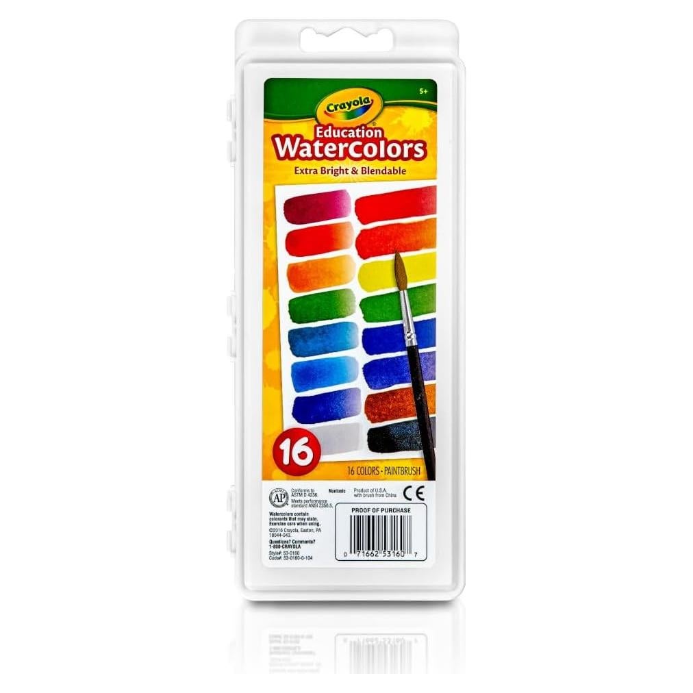Juego de Pintura Acuarela Crayola 16 Colores Lavables para Niños