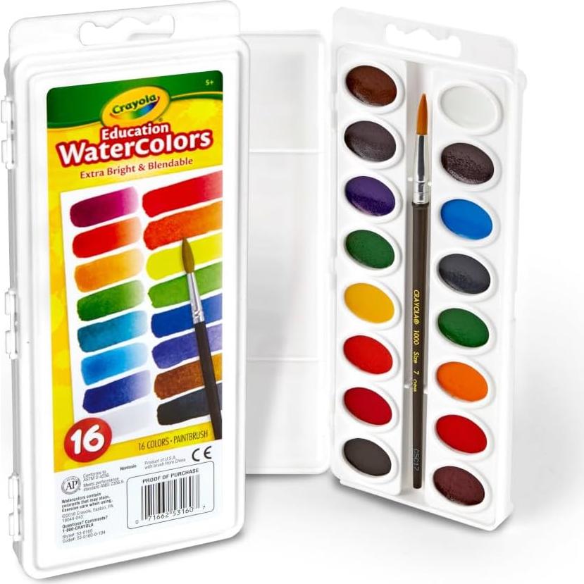 Juego de Pintura Acuarela Crayola 16 Colores Lavables para Niños