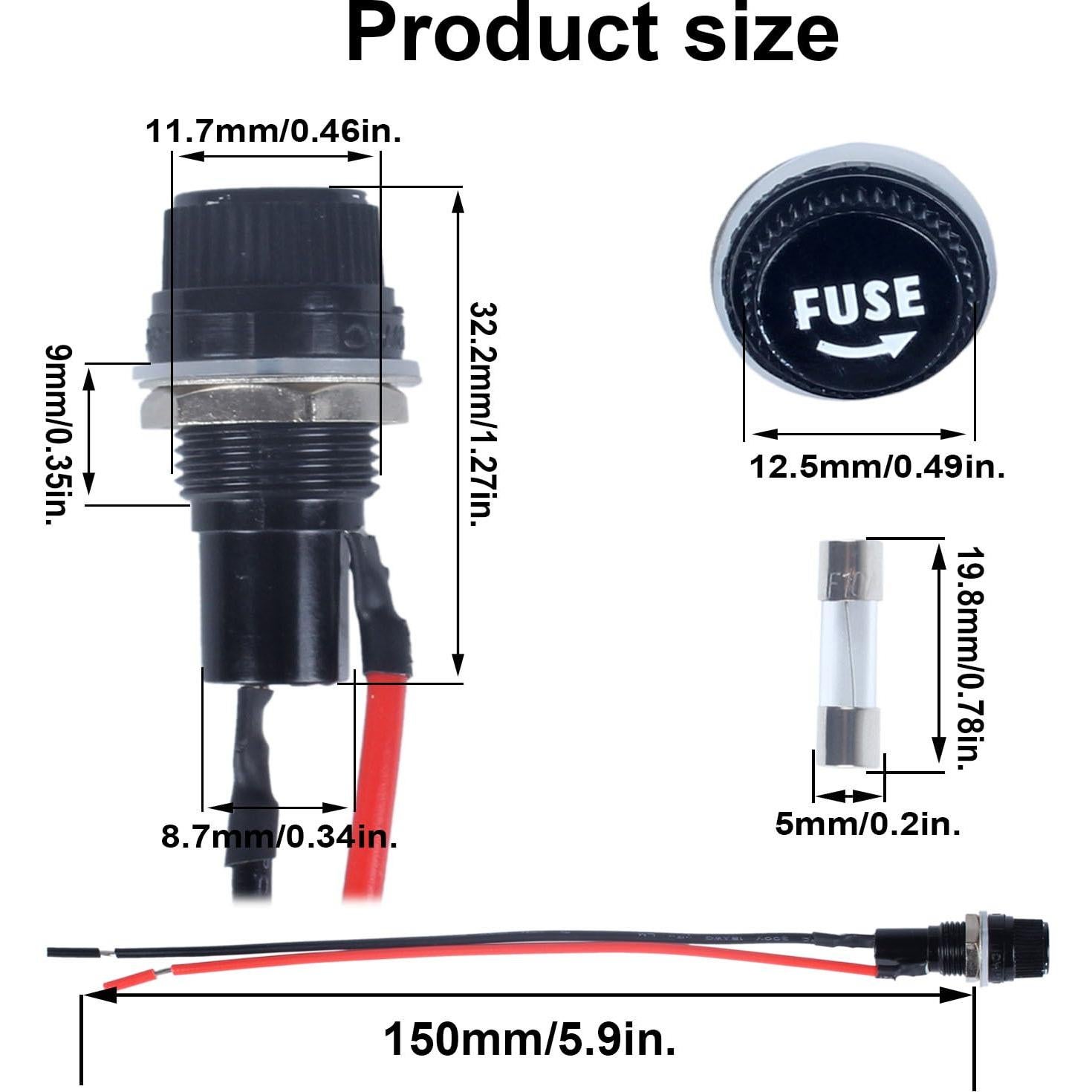 Soporte de Fusible Montado en Panel JIQI 5x20mm 250VAC 10A