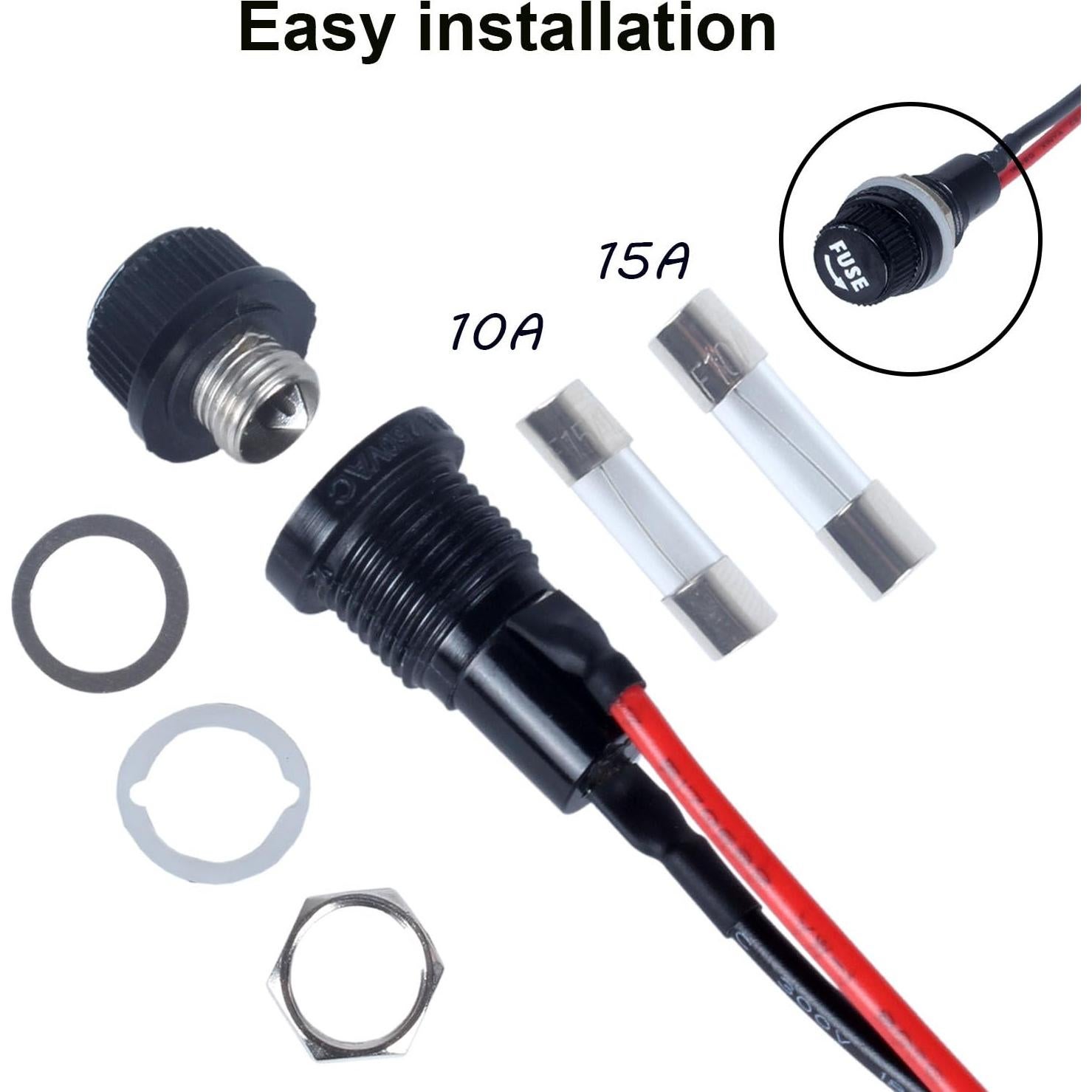 Soporte de Fusible Montado en Panel JIQI 5x20mm 250VAC 10A