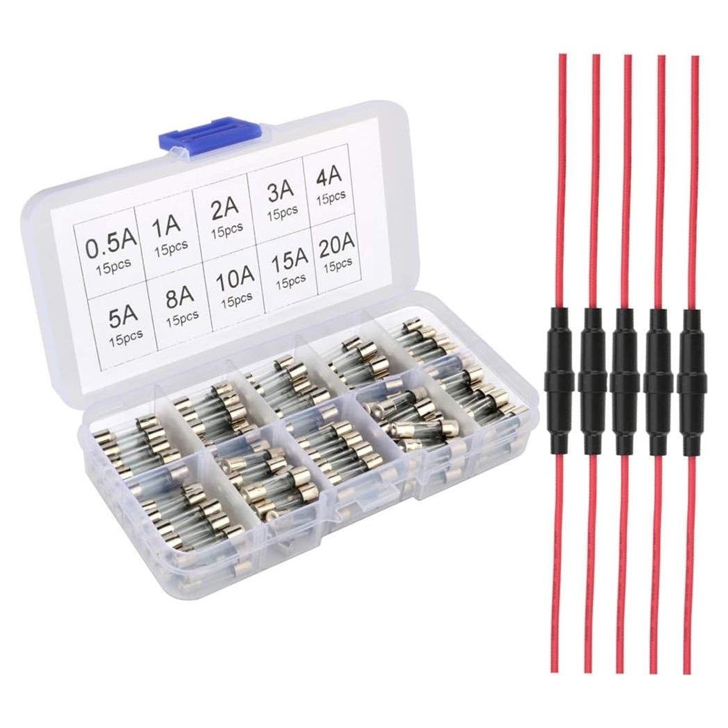 Kit de Soporte de Fusible AGC 5x20mm + 150 Fusibles Vidrio