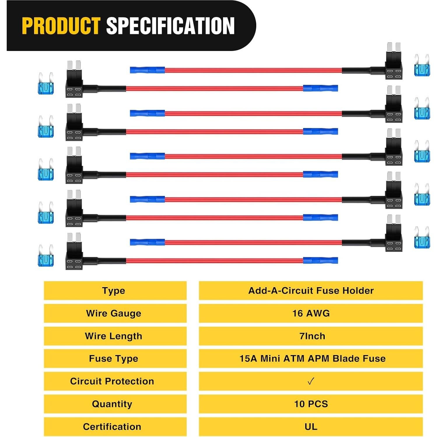 Adaptador de Fusible Nilight Add-a-Circuit 10 Piezas 15A