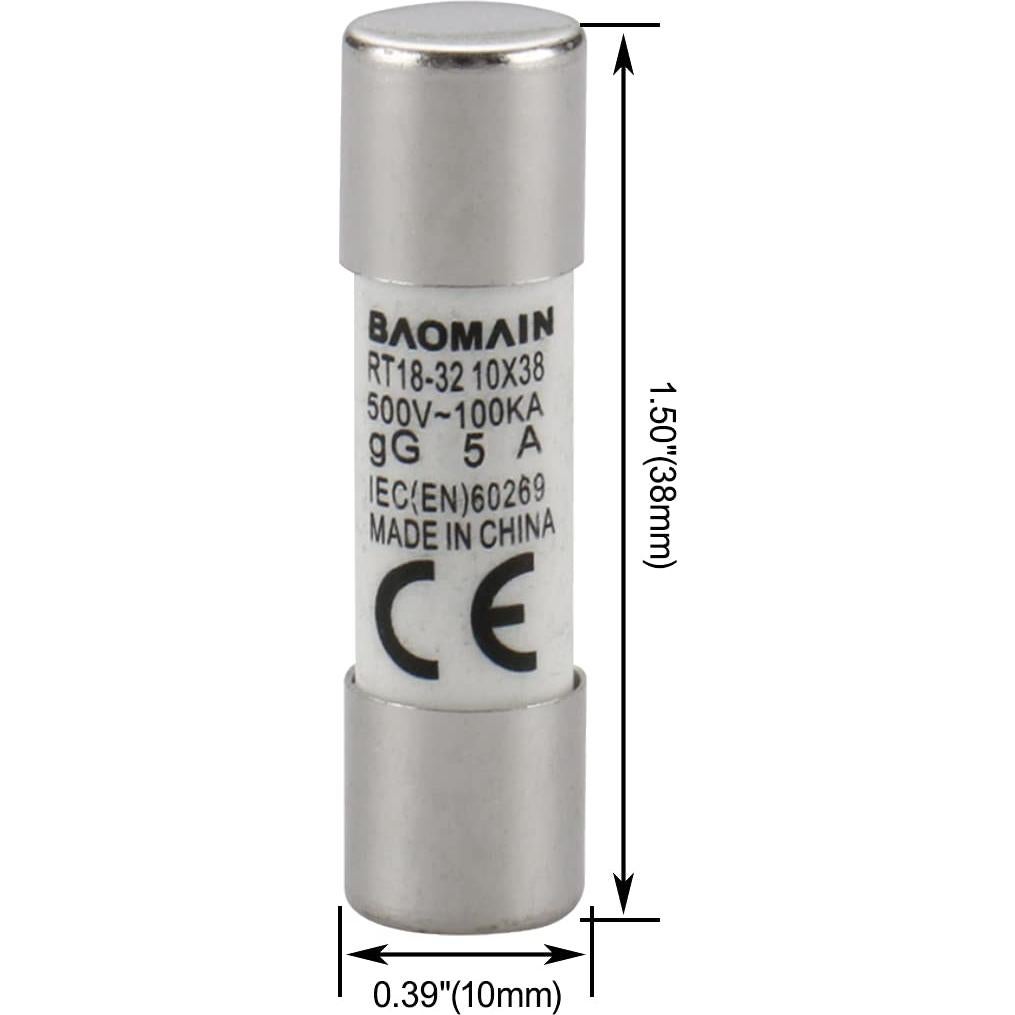 Soporte de Fusible Baomain RT18-32 10mm x 38mm 5A Riel DIN