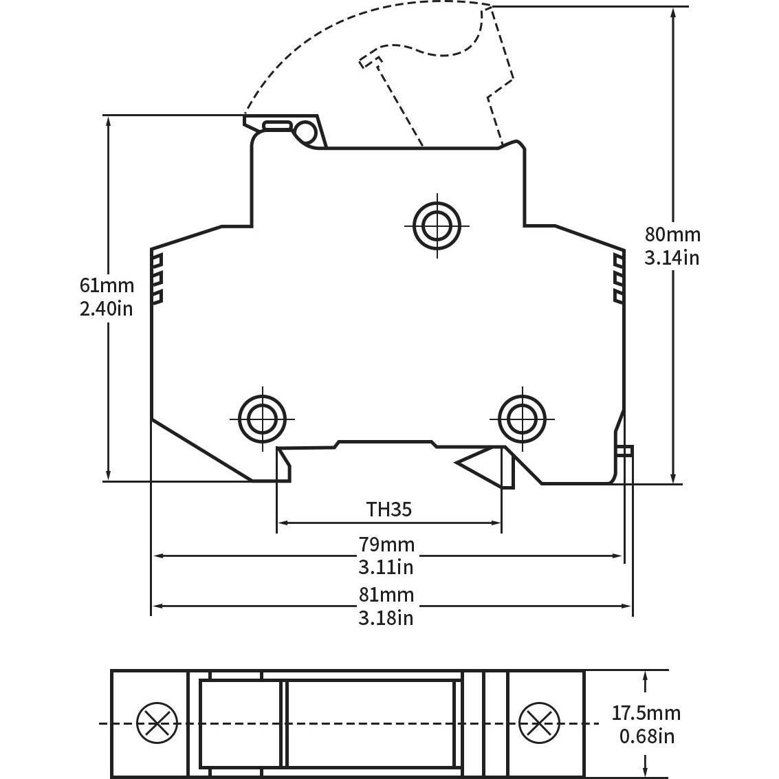 Soporte de Fusible Baomain RT18-32 10mm x 38mm 5A Riel DIN