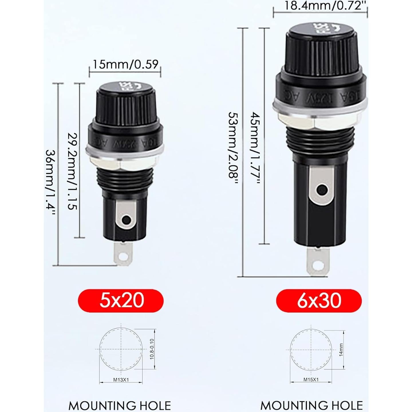 Soporte de Fusible de Montaje en Panel COMPSTUDIO 6x30mm (10pcs)