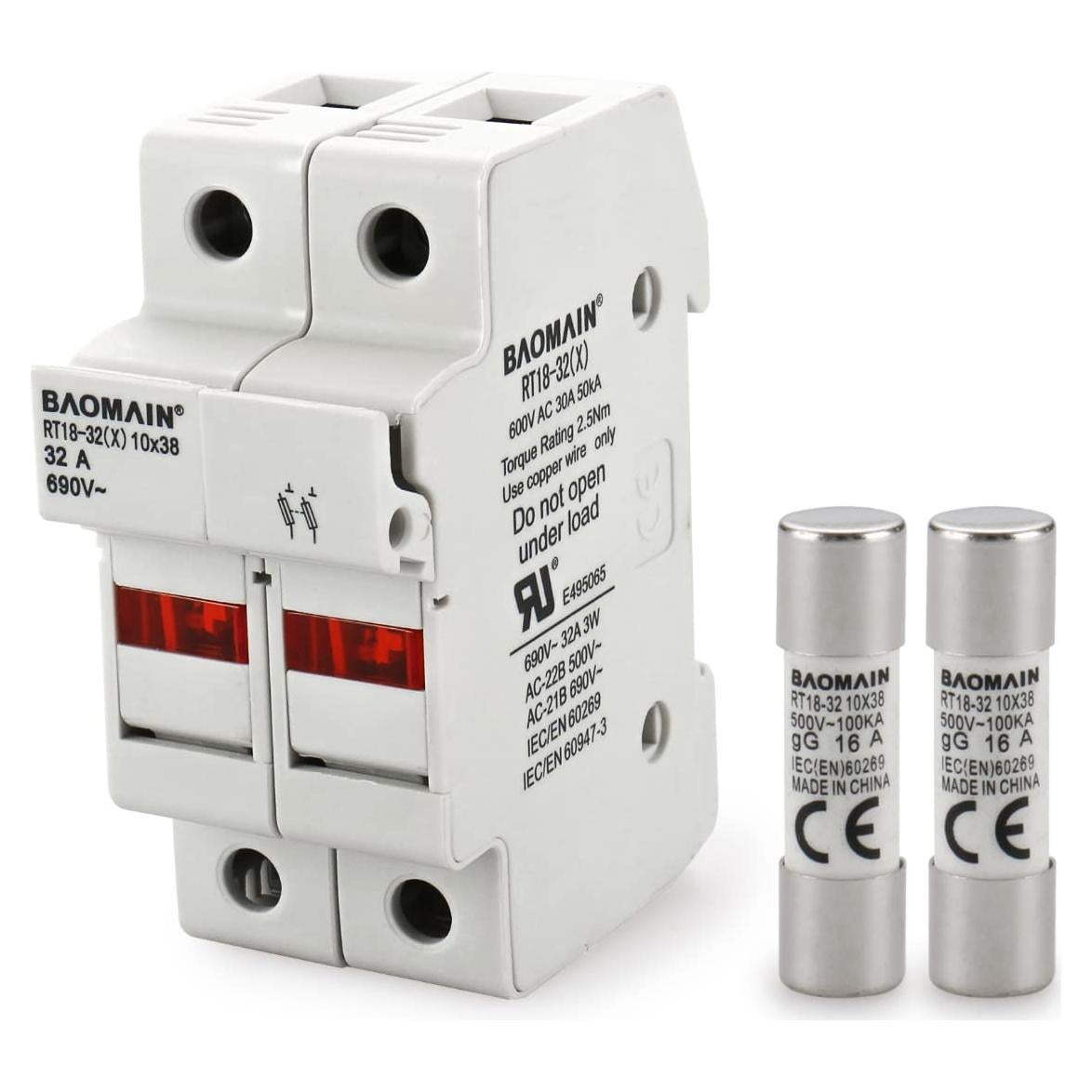 Soporte de Fusible Cilíndrico Baomain RT18-32 16A 2 Polos DIN