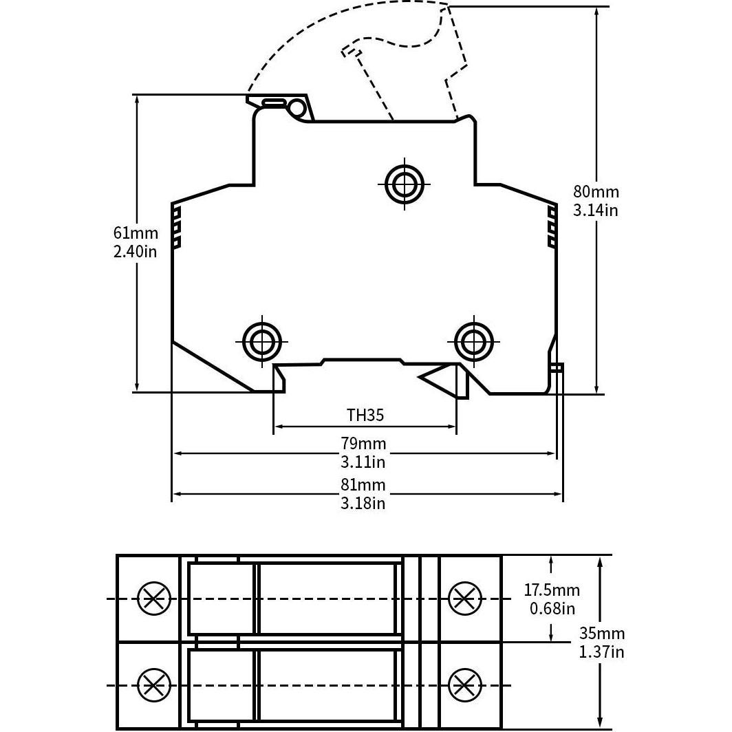 Soporte de Fusible Cilíndrico Baomain RT18-32 16A 2 Polos DIN