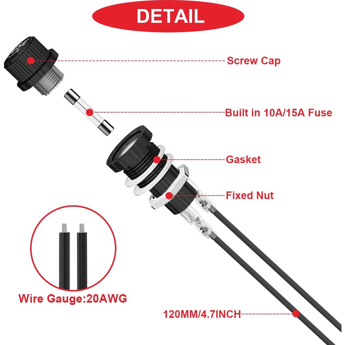 Soporte de Fusible Montaje en Panel MKBKLLJY 12V 10A 15A