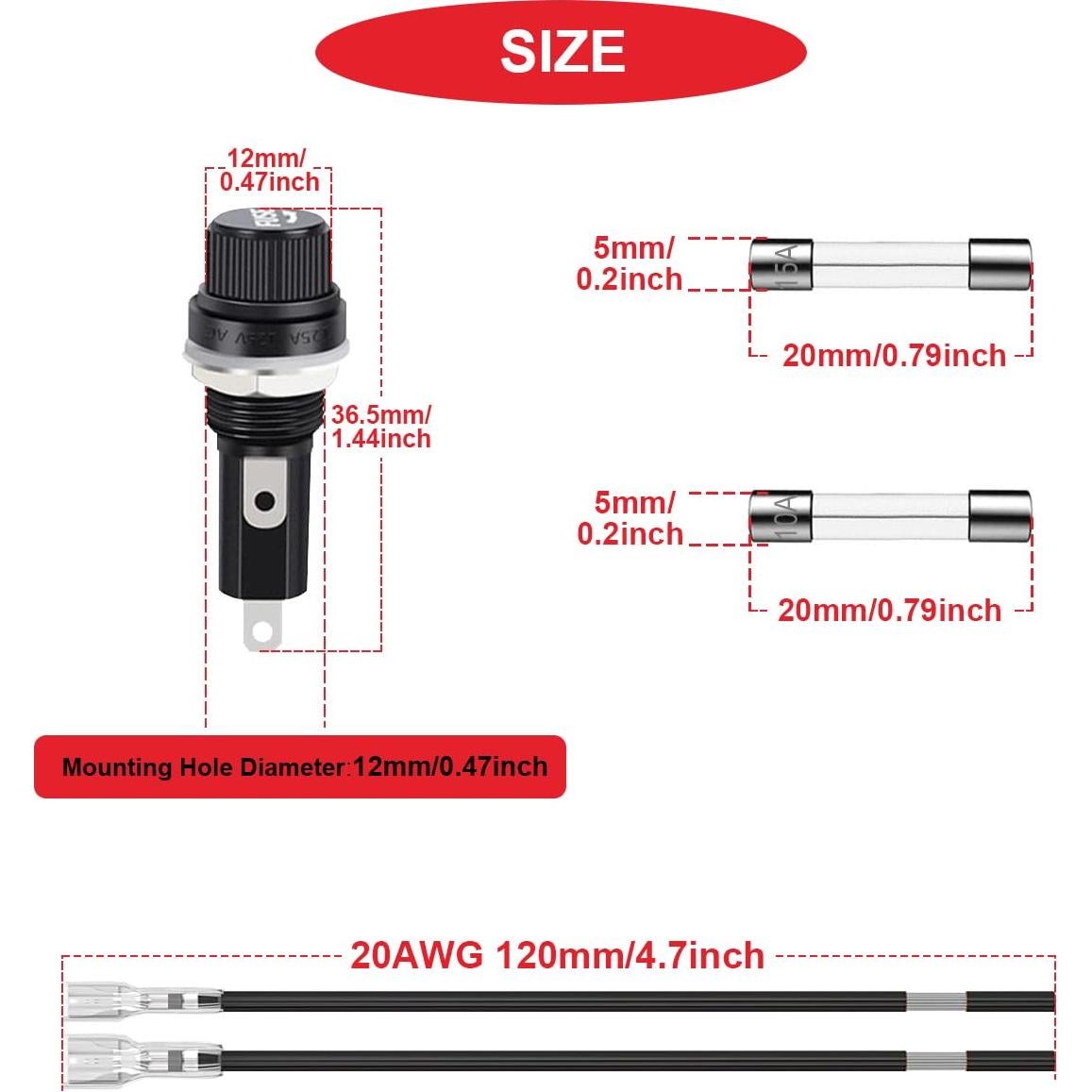 Soporte de Fusible Montaje en Panel MKBKLLJY 12V 10A 15A