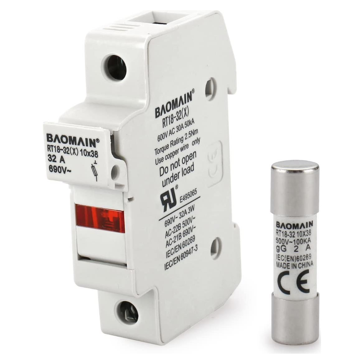 Portafusibles RT18-32 Baomain con 10 Fusibles Cerámicos 2A