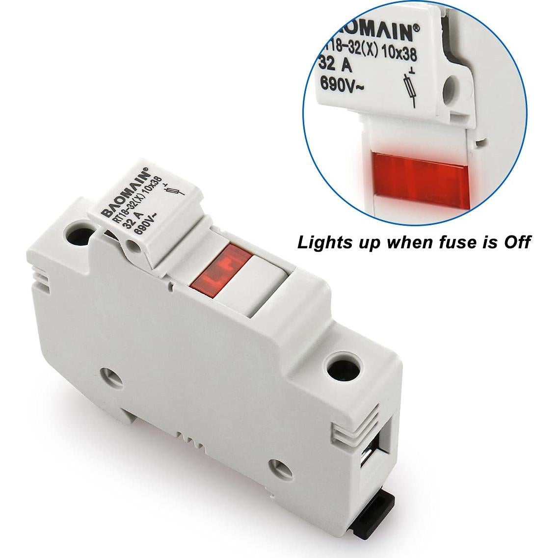 Portafusibles RT18-32 Baomain con 10 Fusibles Cerámicos 2A