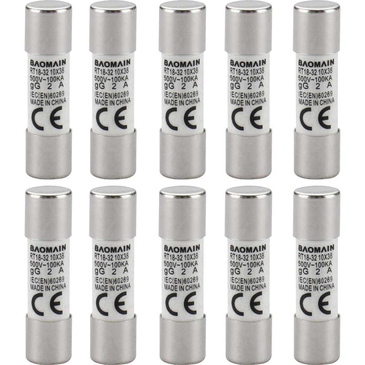 Portafusibles RT18-32 Baomain con 10 Fusibles Cerámicos 2A