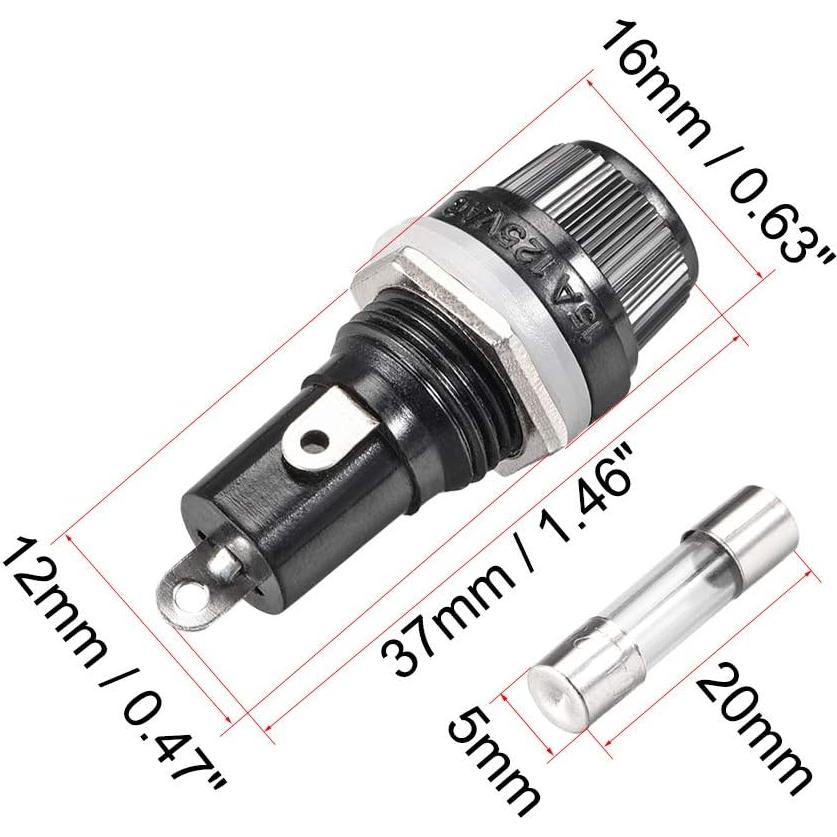 Portafusibles Montado en Panel uxcell 10Pcs 5x20mm AC 250V 10A