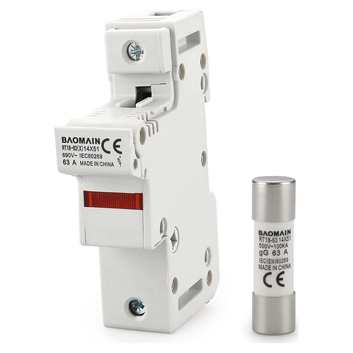 Portafusibles Baomain RT18-63 con 5 Fusibles Cerámicos 63A