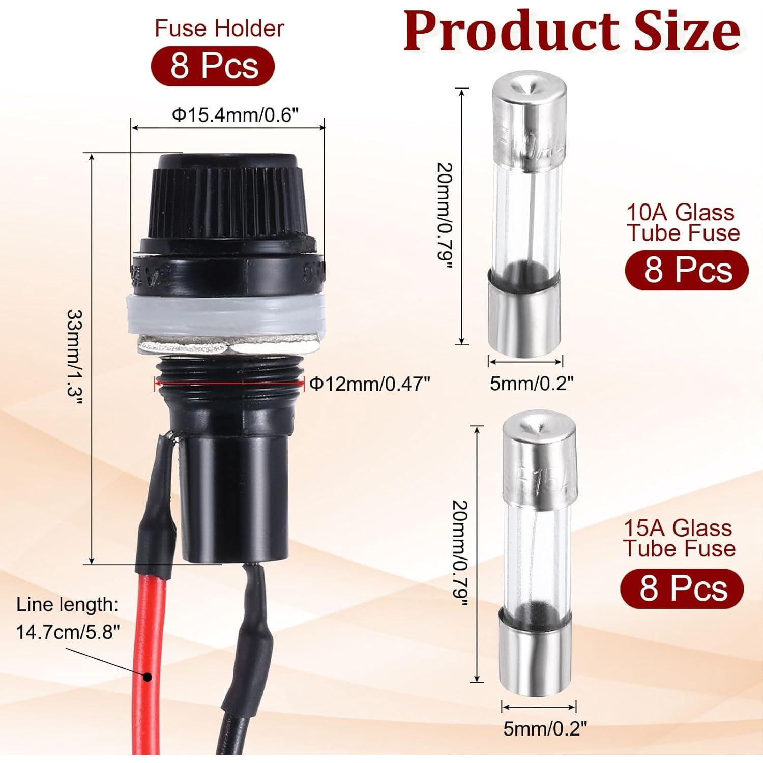 Soporte de Fusible Montaje en Panel MECCANIXITY 8 Pcs 10/15A