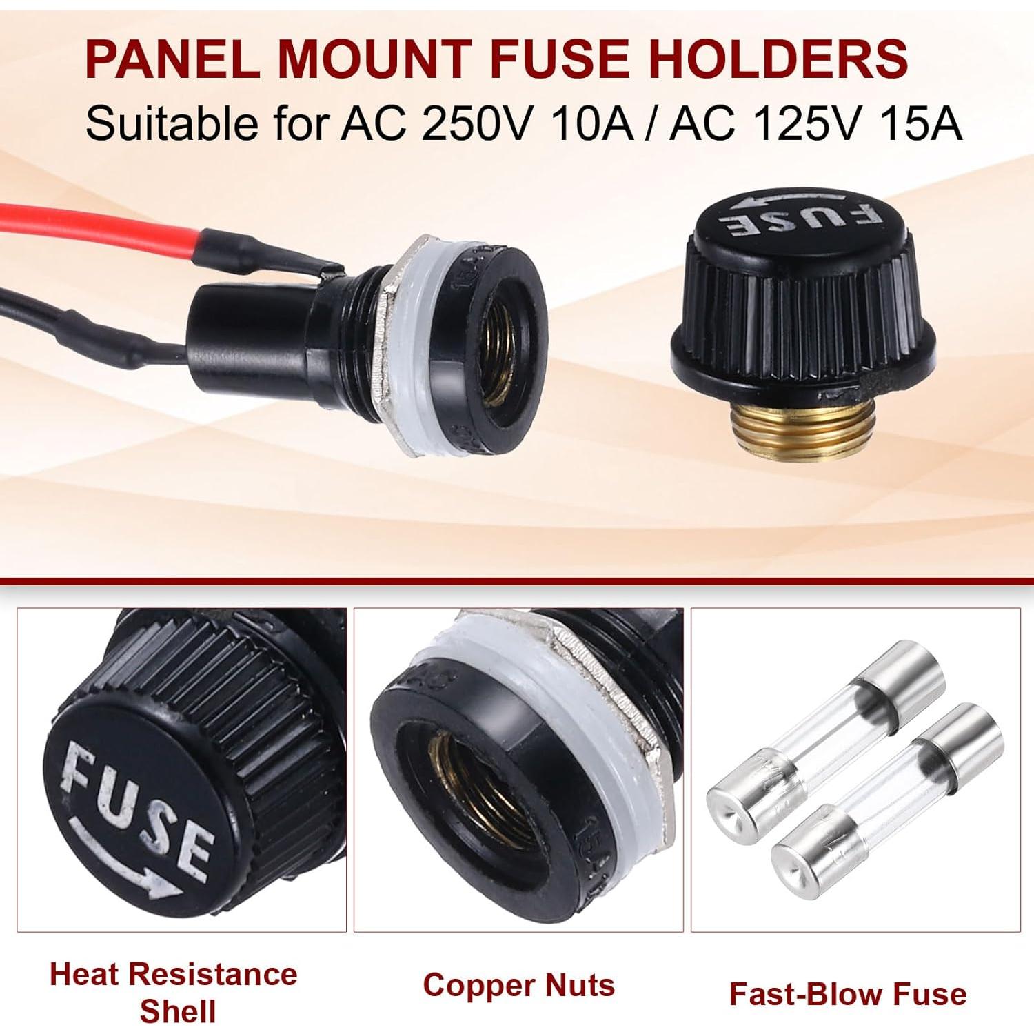 Soporte de Fusible Montaje en Panel MECCANIXITY 8 Pcs 10/15A