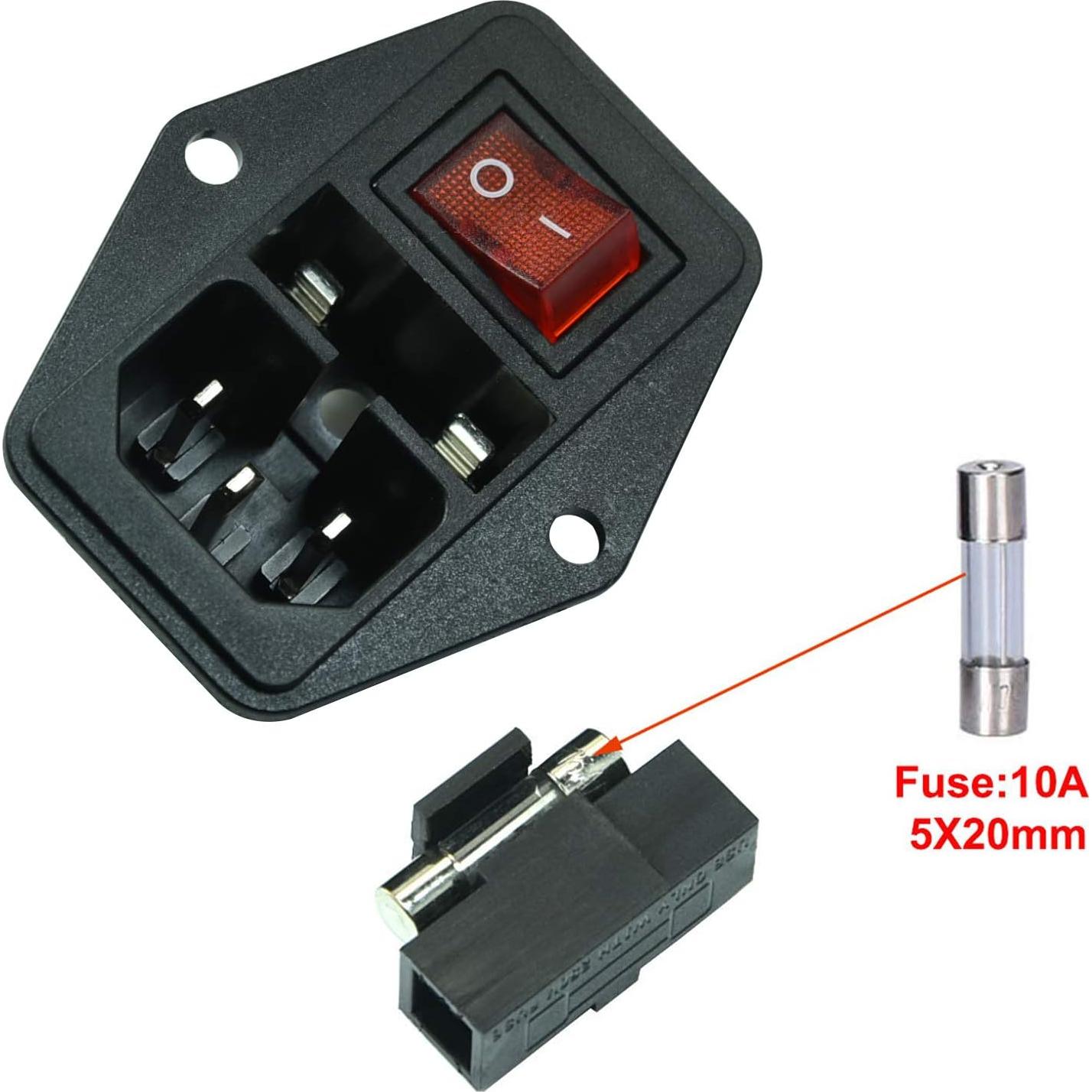 Enchufe IEC320 C14 FILSHU 10A 250V con Fusible Iluminado - Paquete de 2