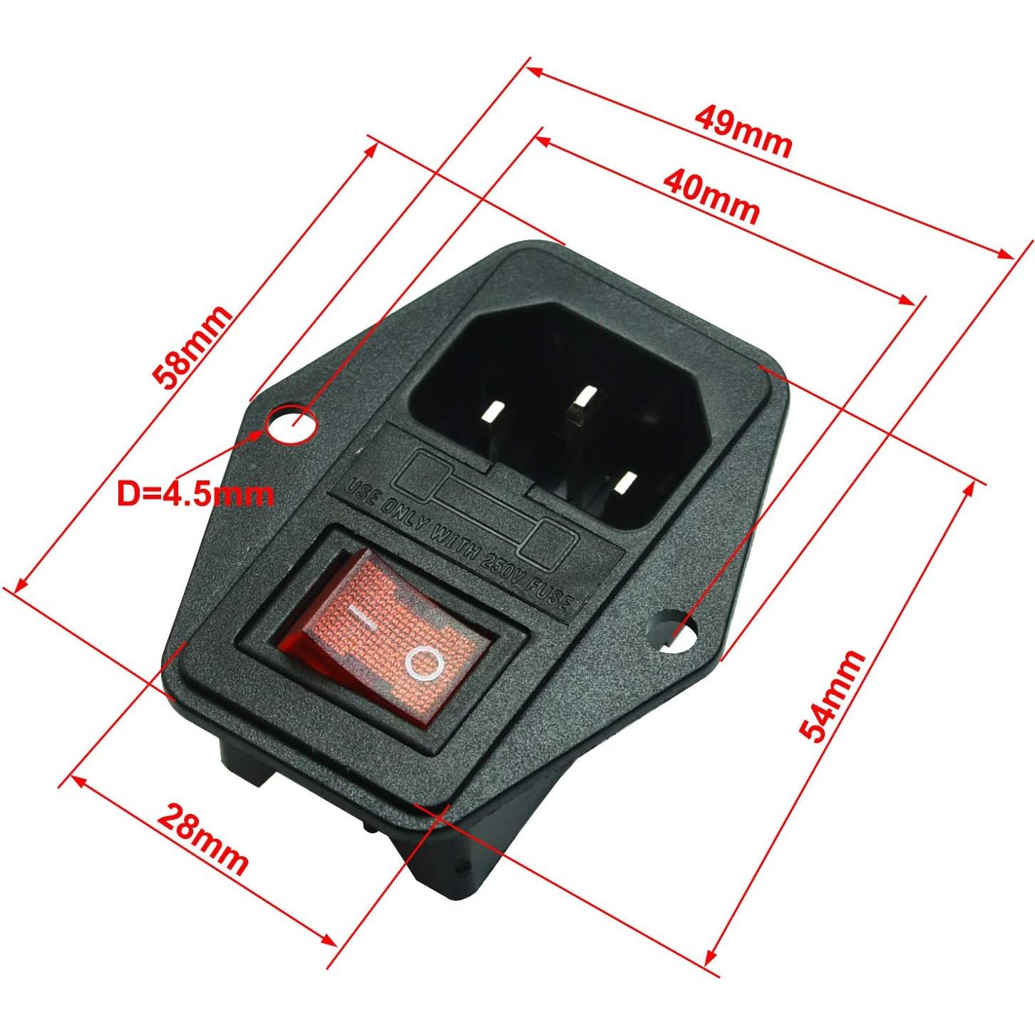 Enchufe IEC320 C14 FILSHU 10A 250V con Fusible Iluminado - Paquete de 2