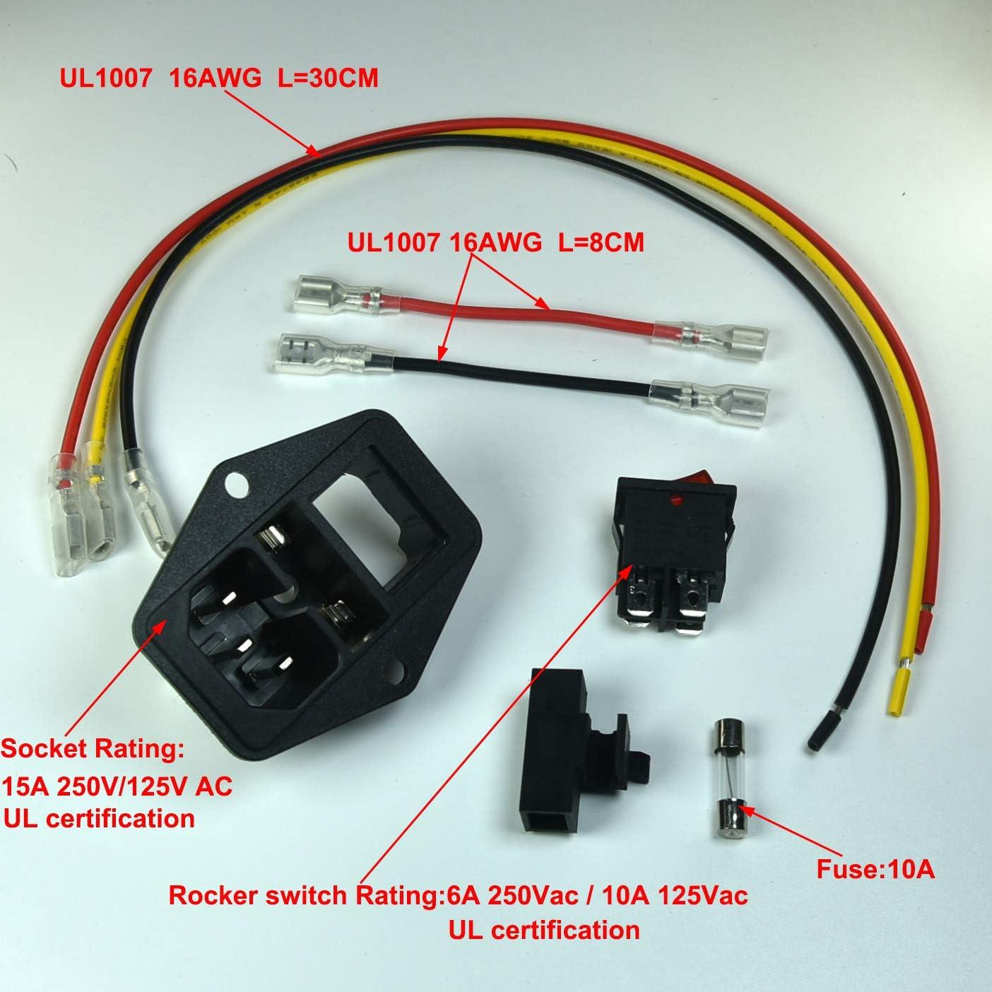 Enchufe IEC320 C14 FILSHU 10A 250V con Fusible Iluminado - Paquete de 2