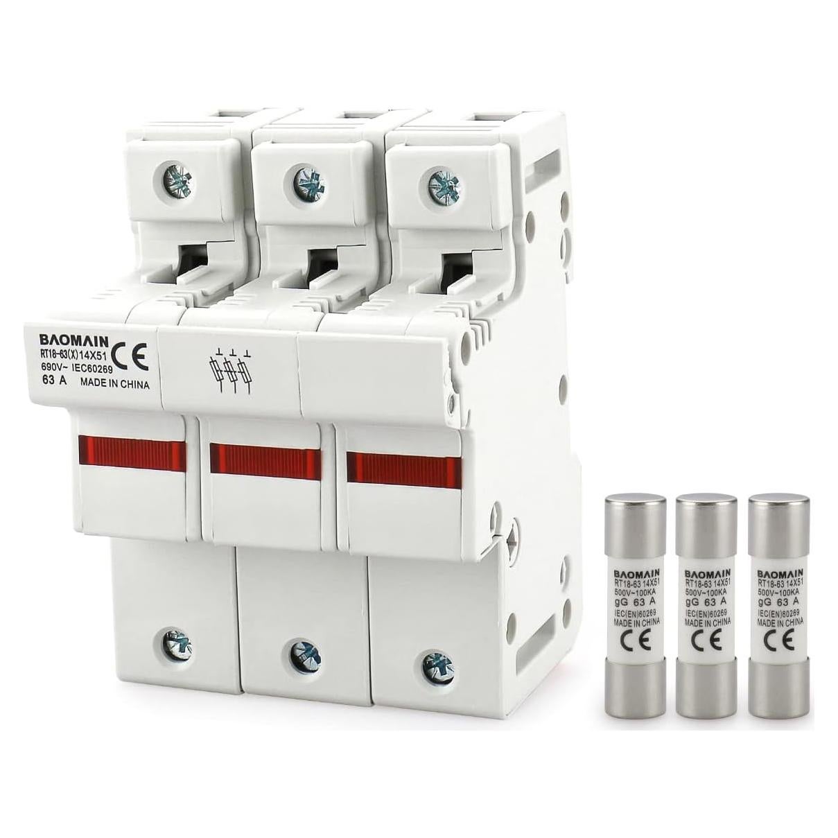 Portafusibles Baomain RT18-63 con 20 Fusibles Cerámicos 63A