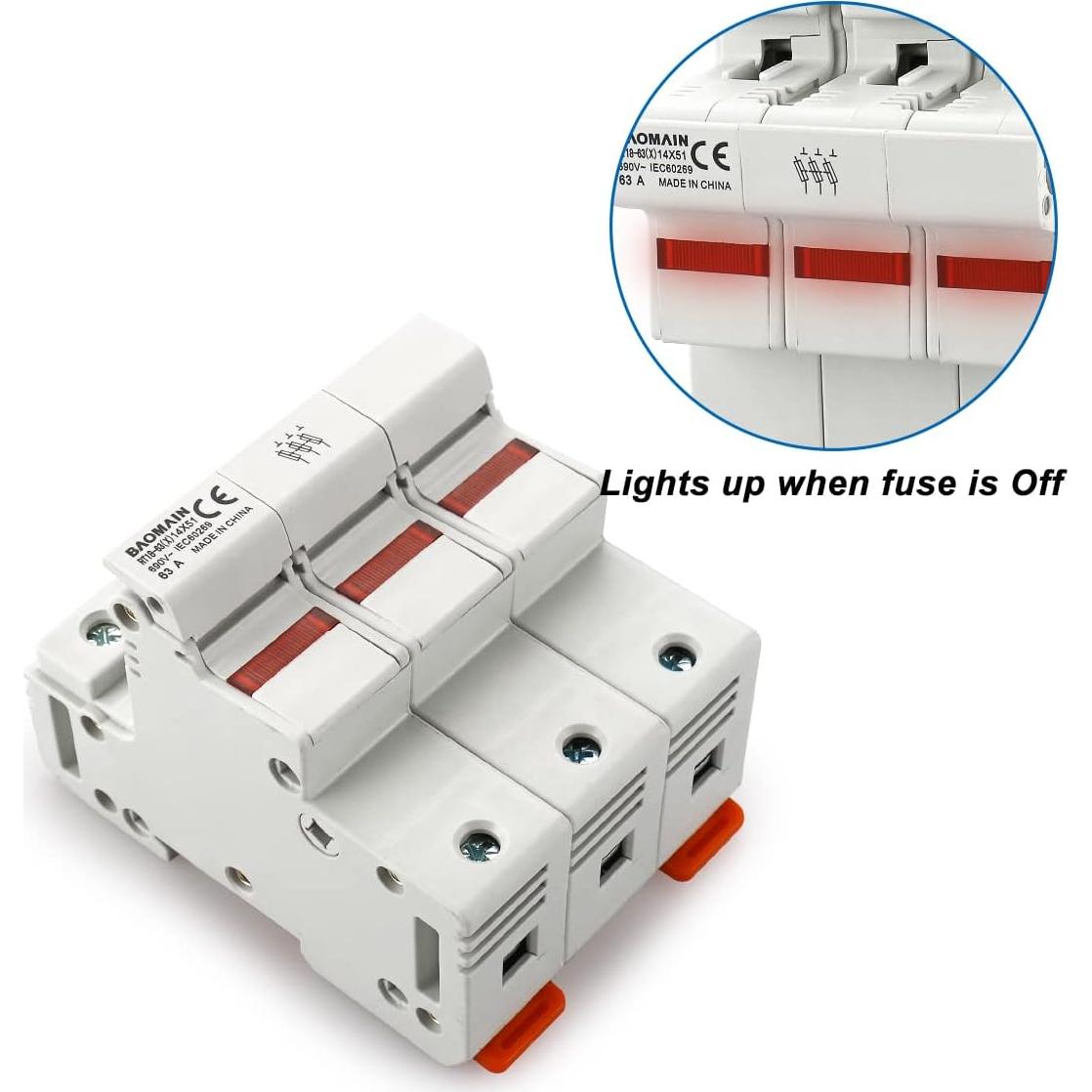 Portafusibles Baomain RT18-63 con 20 Fusibles Cerámicos 63A