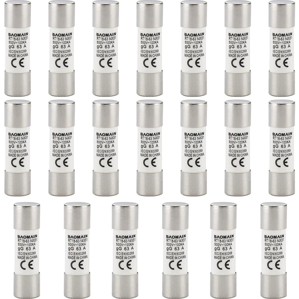 Portafusibles Baomain RT18-63 con 20 Fusibles Cerámicos 63A