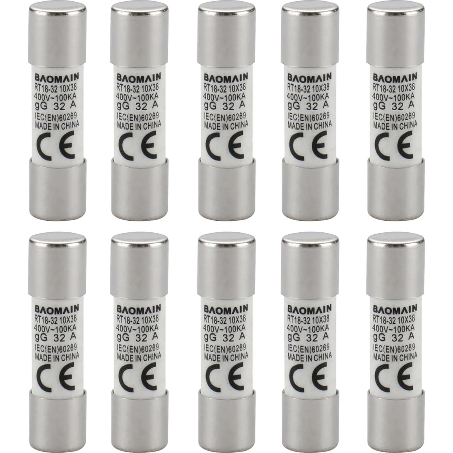 Portafusibles Baomain RT18-32 con 10 Fusibles Cerámicos 32A