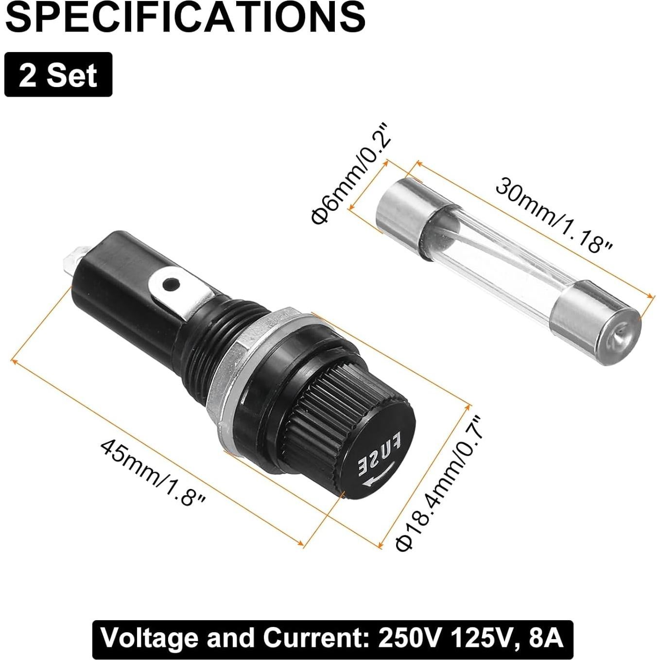 Soportes de Fusibles Montados en Panel uxcell 8A 250V 2 Pcs