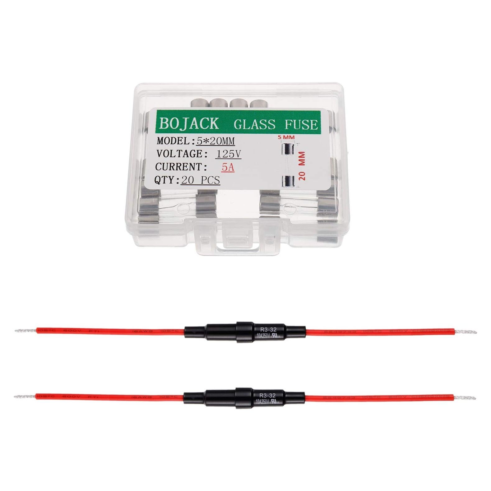 Soporte de Fusible BOJACK 16 AWG + 20 Fusibles 5x20mm