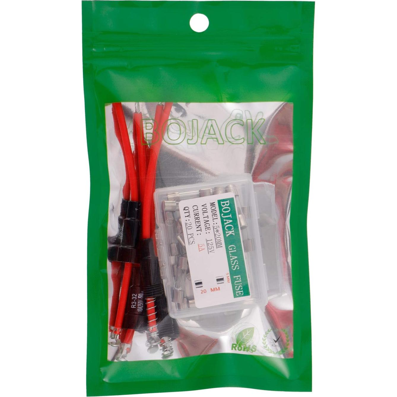 Soporte de Fusible BOJACK 16 AWG + 20 Fusibles 5x20mm