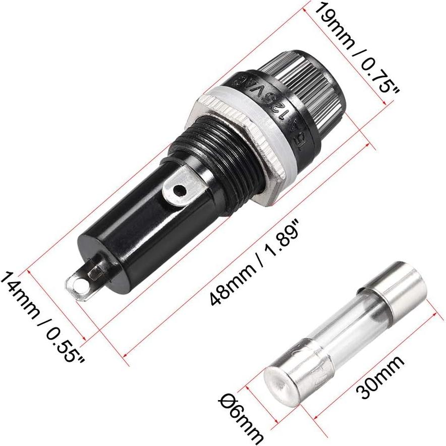 Soporte de Fusible Montado en Panel uxcell 6x30mm con Tapa