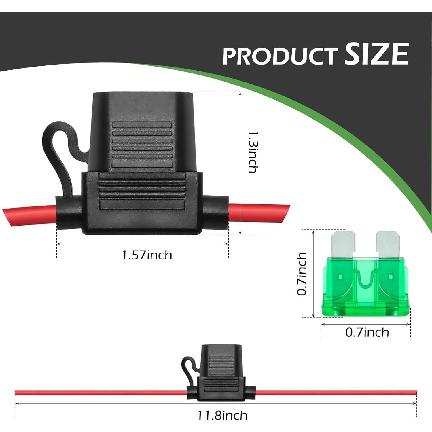 Soporte de Fusible Inline Zikefest 12V 18AWG con Fusible 10A