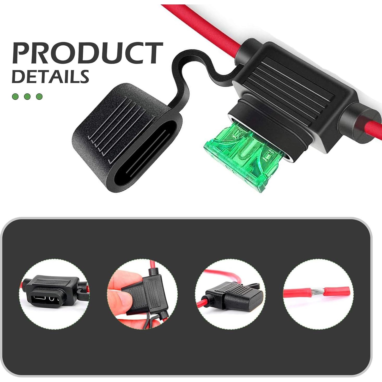 Soporte de Fusible Inline Zikefest 12V 18AWG con Fusible 10A