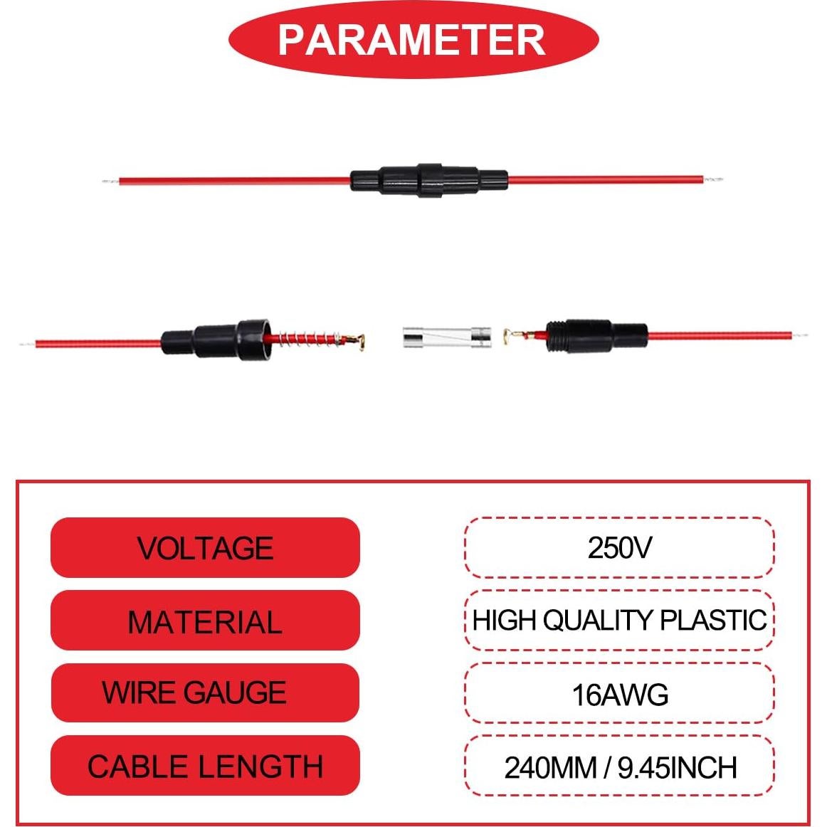 Kit 15 Soportes de Fusible 5x20mm + 60 Fusibles Vidrio 250V