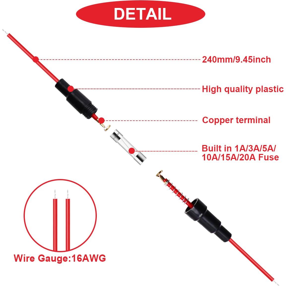 Kit 15 Soportes de Fusible 5x20mm + 60 Fusibles Vidrio 250V