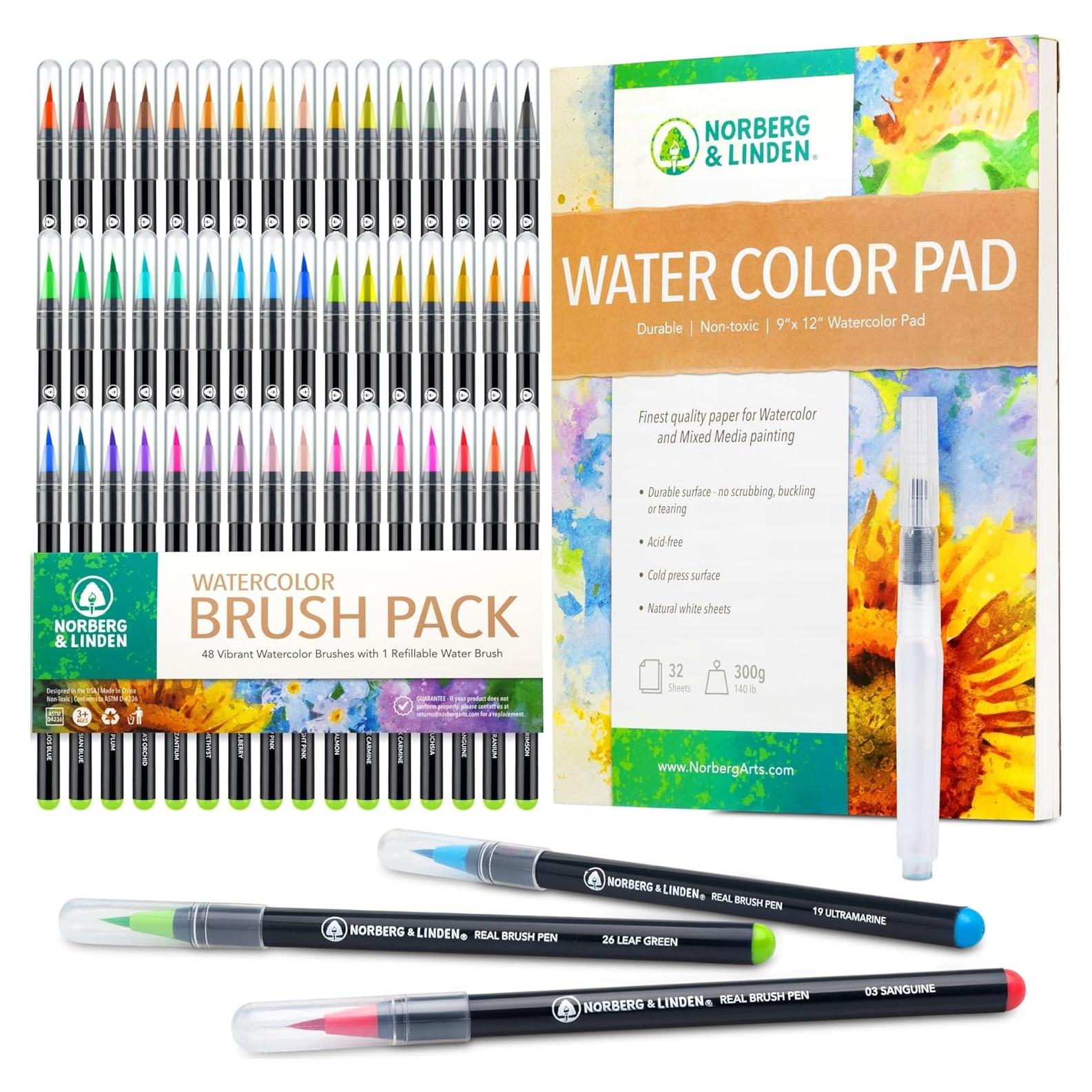 Conjunto de Pinceles de Agua Norberg & Linden - 48 Marcadores Acuarela