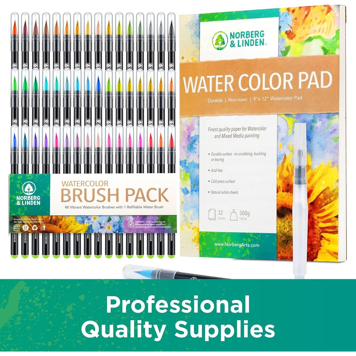 Conjunto de Pinceles de Agua Norberg & Linden - 48 Marcadores Acuarela