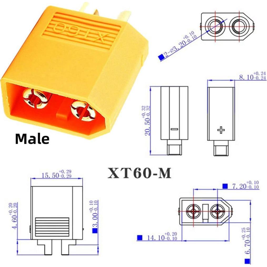 Cable de Extensión XT60 12AWG Macho a Macho 0.5M Chenyang