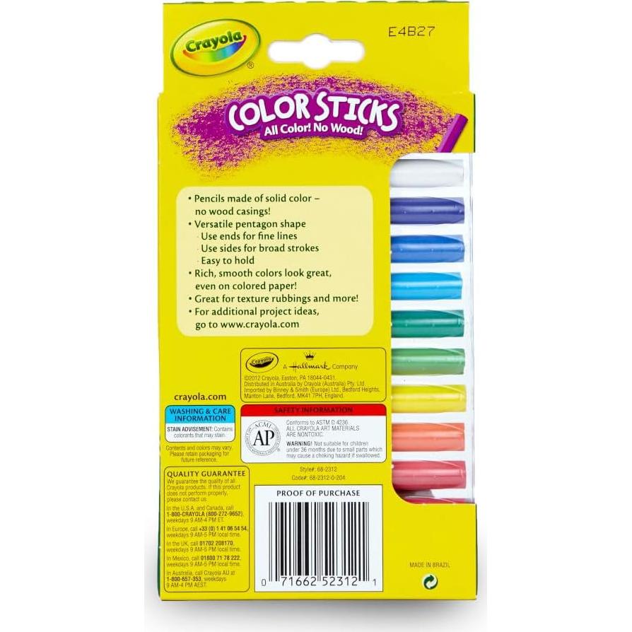 Crayola Color Sticks 12 Piezas Sin Madera No Tóxicos