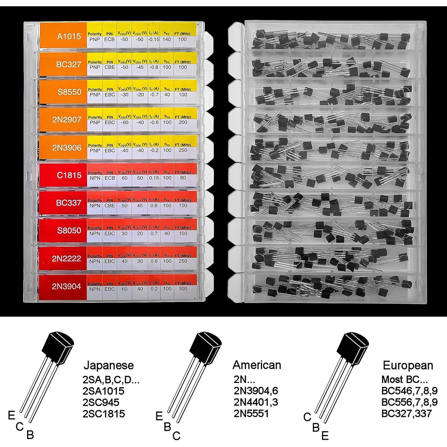 Kit de Transistores Bipolares 250pcs NPN PNP A1015 BC327