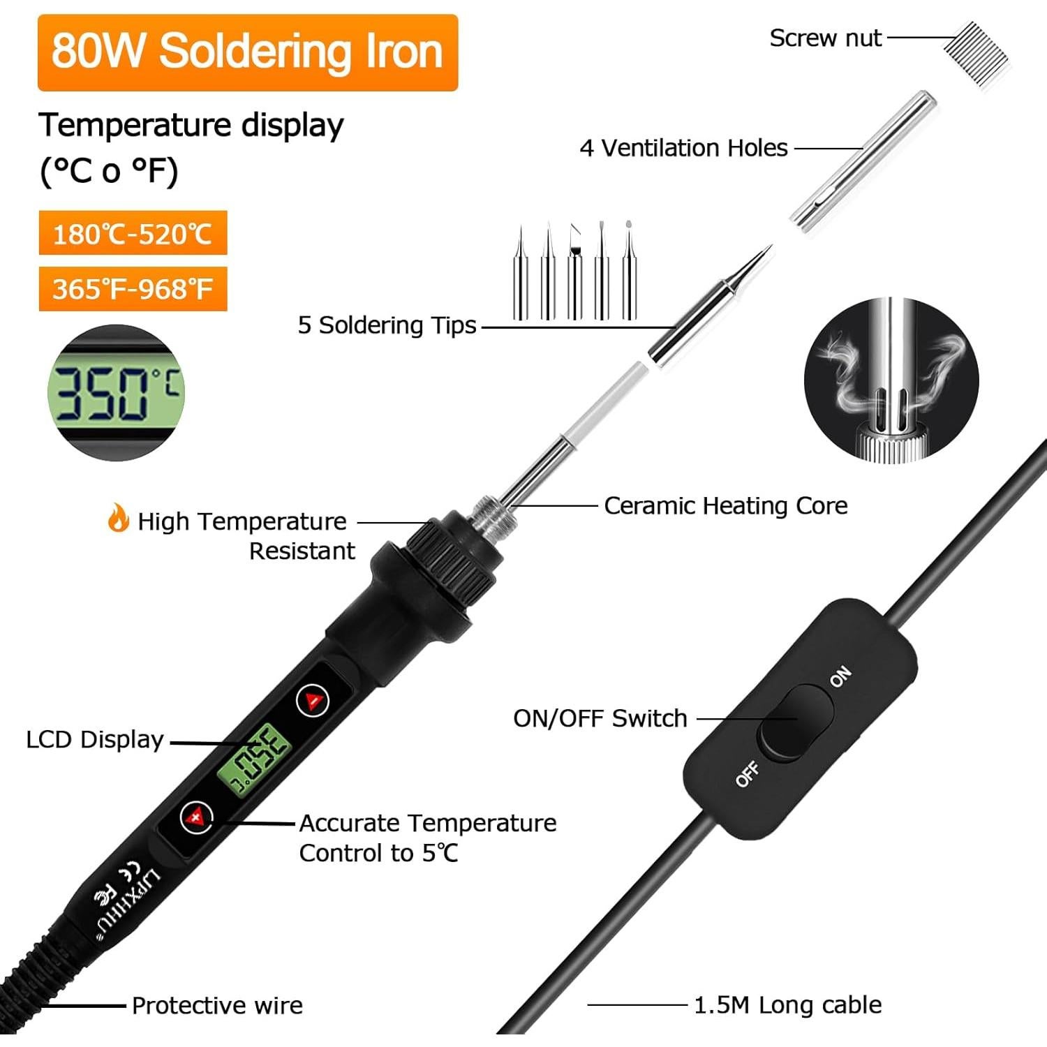 Kit de Soldador 80W LJPXHHU 13 en 1 con Temperatura Ajustable