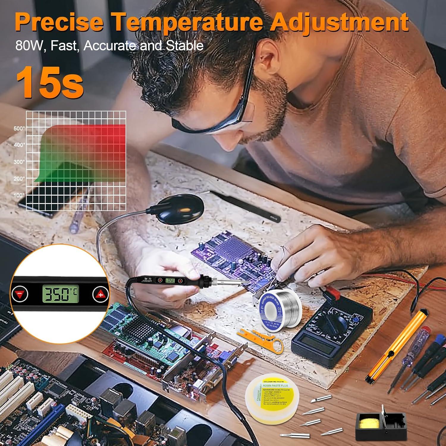 Kit de Soldador 80W LJPXHHU 13 en 1 con Temperatura Ajustable