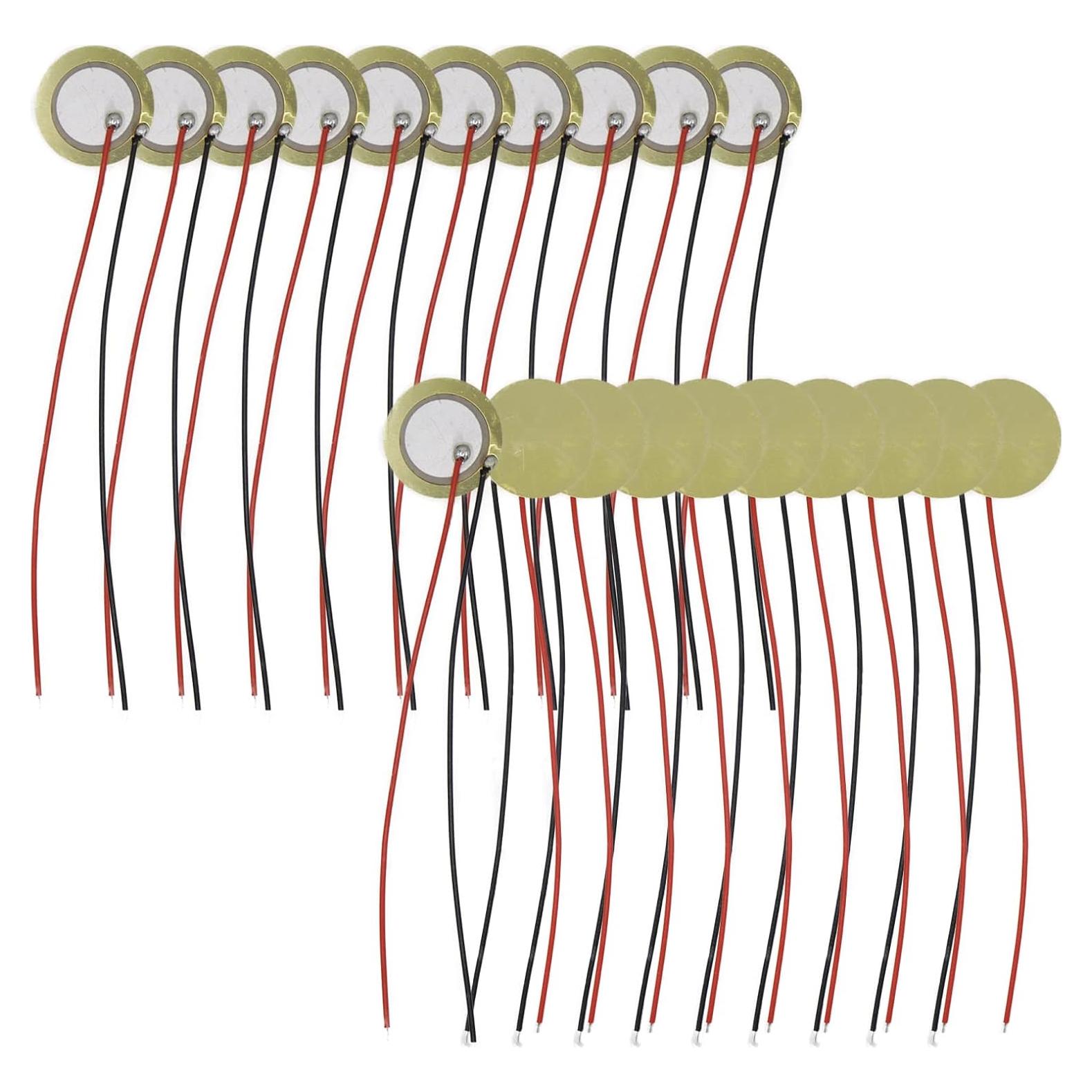 Paquete de 20 Discos Piezo 20mm Cheerock con Cables 10cm