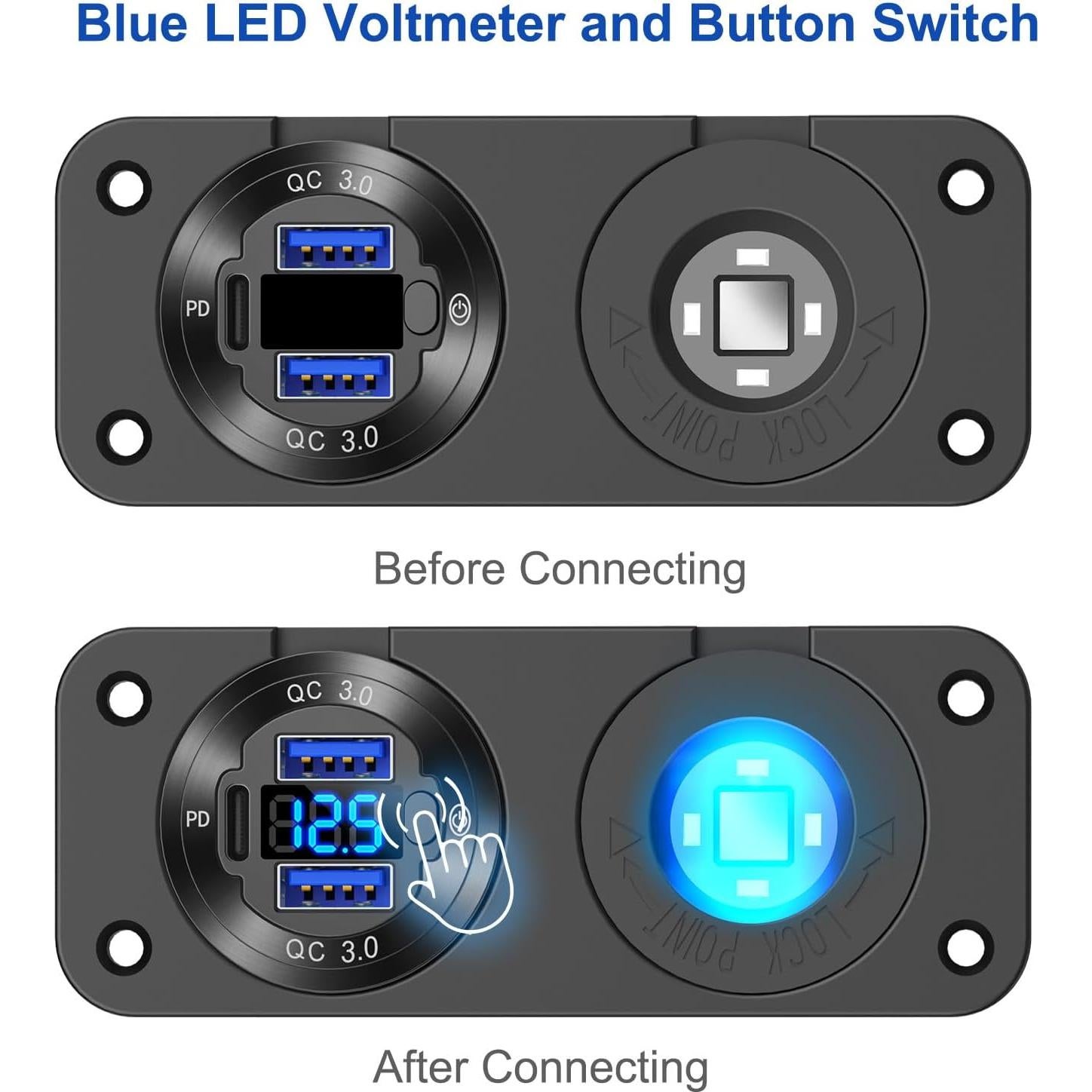 Panel Interruptor Marítimo Hapytrip 12V USB 3 Puertos 150W