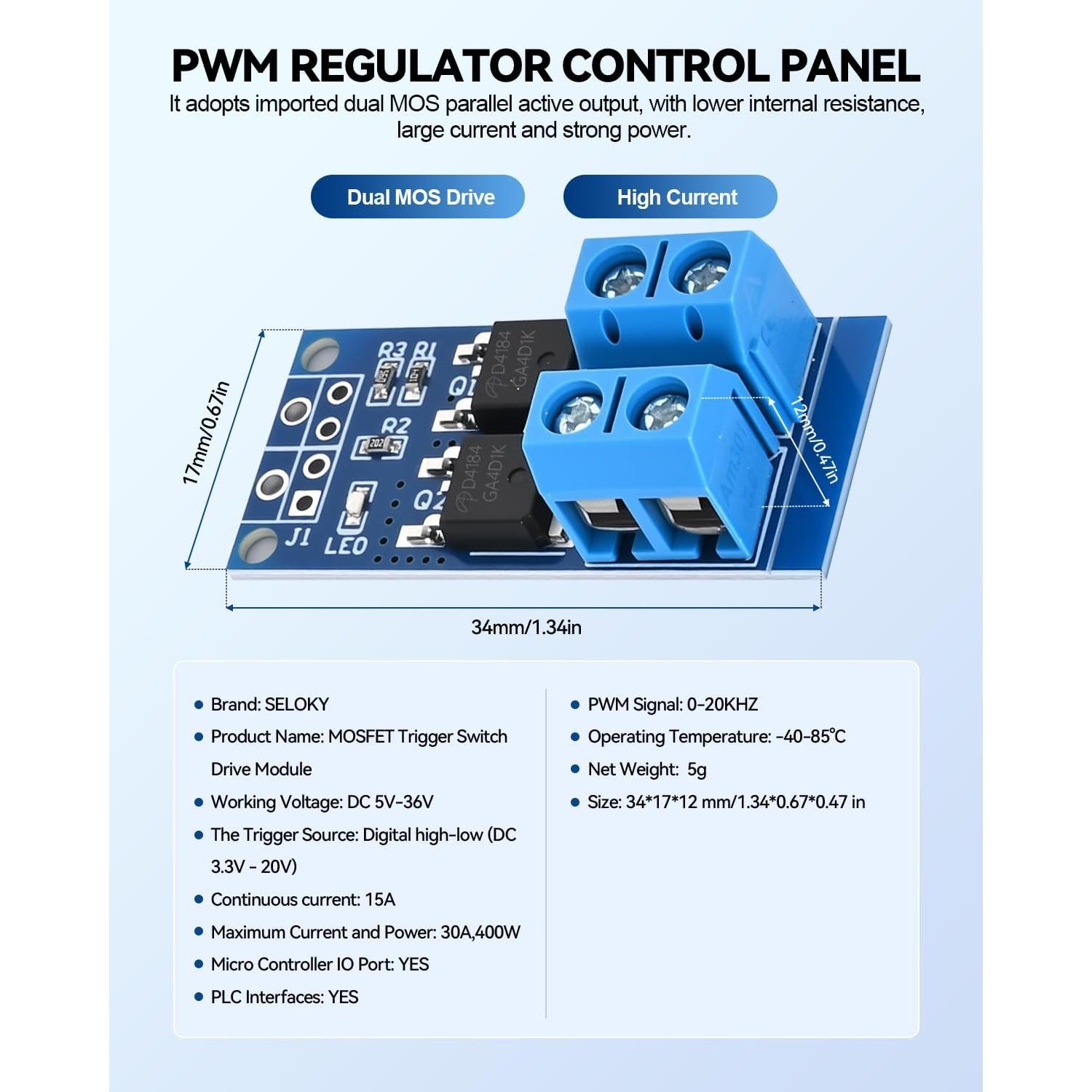 Módulo Control MOSFET PWM 15A 400W Seloky DC 5V-36V 3PCS